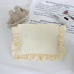 Rüschen Kosmetiktasche ins Stil Make-up Tasche tragbare Reise Aufbewahrungstasche gelb Stoff