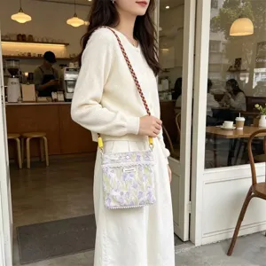 Schicke florale Canvas Umhaengetasche fuer Damen, kleine modische Schultertasche mit Gurt.