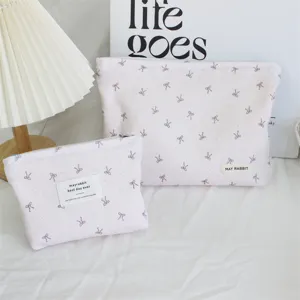 Cute corduroy makeup pouch with bow pattern portable cosmetic storage organizer bag
