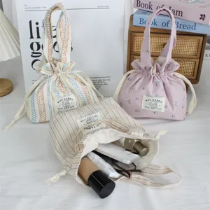 Pochette cosmetique cordon toile mignon sac rangement floral sac main portable maquillage