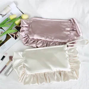 Bolso de mano de satén con volantes estilo ins, elegante bolsa cosmética y bolso de noche.