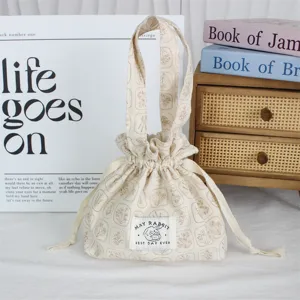 Joli sac cordon en toile à fleurs sac à main portable petite pochette de rangement