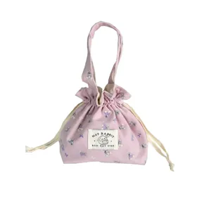 Joli sac à main en tissu floral avec cordon, pochette en toile portable avec imprimé lapin.