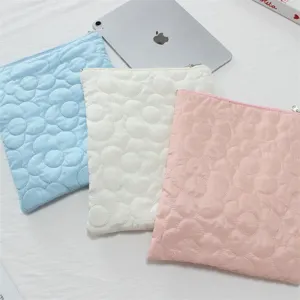 Aesthetic quilted tablet sleeve cute floral padded ipad case soft laptop storage bag