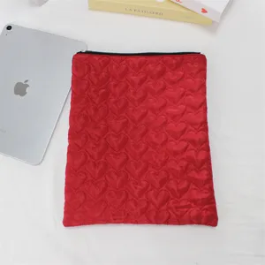 Red quilted heart tablet sleeve soft cute iPad laptop storage pouch aesthetic inner bag