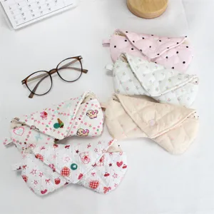 Quilted glasses case set, soft padded foldable triangular protective pouch with snap button.