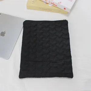 Black quilted heart tablet sleeve cute padded laptop pouch aesthetic tech accessory organizer