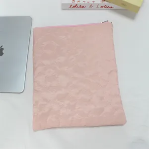 Pink quilted tablet sleeve cute soft ipad storage pouch aesthetic laptop protective case