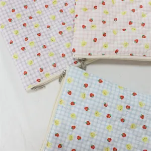 Quilted iPad tablet storage bag cute strawberry plaid laptop sleeve inner pouch soft cute