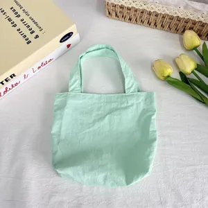 Solid color nylon mini tote bag lightweight waterproof casual handbag for women daily use