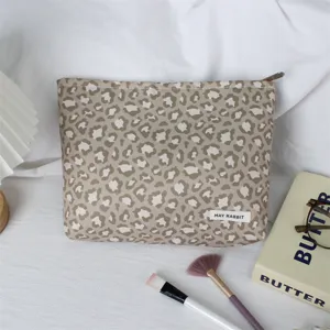 Trousse de maquillage imprimé léopard vintage pochette de rangement portable chic