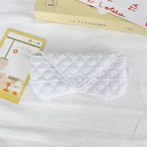 Cute quilted glasses case blue white plaid soft pouch envelope style protective glasses bag.