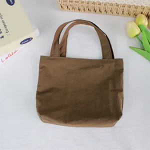 Solid color nylon small handbag minimalist mini tote lightweight casual daily shoulder bento bag.