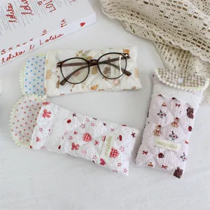Cute quilted glasses case soft portable storage pouch sweet style protective organizer