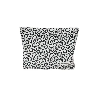 Trousse de maquillage imprimé léopard noir et blanc, pochette de rangement rétro et portable.