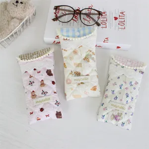 Cartoon quilted padded glasses pouch soft portable anti-scratch protective case storage bag