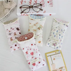 Cute quilted glasses pouch soft padded case portable cartoon bear design protective cover.