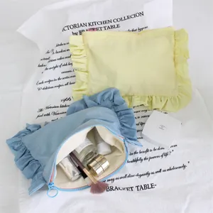 Frische wasserdichte Nylon Karo Kosmetiktasche süße niedliche Rüschen Clutch Tasche