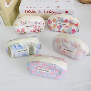 Cute floral shell cosmetic bag portable zipper makeup pouch mini coin storage bag for women