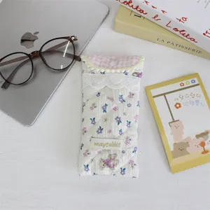 Quilted floral glasses pouch soft portable protective case cute cartoon eyewear storage bag