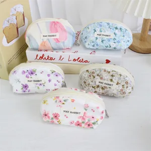 Cute floral shell cosmetic bag zipper coin purse set for women fresh makeup storage pouch.