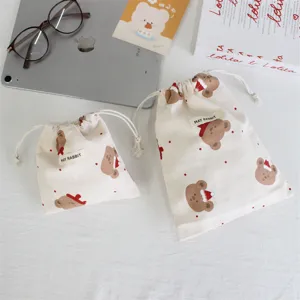 Lindo juego de bolsas de almacenamiento con cordón de oso de Navidad, bolsa de algodón.