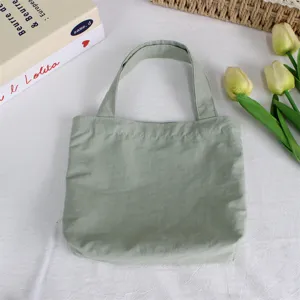 Solid color nylon mini handbag lightweight waterproof small tote bag casual daily lunch bag