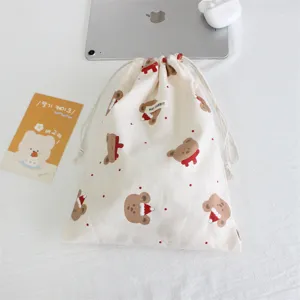 Bolsa de almacenamiento con cordón de oso navideño estilo coreano, gran capacidad.