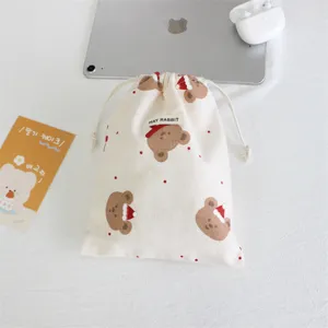 Bonita bolsa de almacenamiento con cordón de lona con estampado de oso navideño estilo.