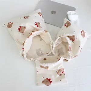 Bolsa almacenamiento con cordón lona estampado oso Navidad estilo coreano 3 pzas