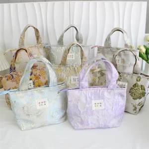 Retro embossed jacquard lunch handbag elegant large capacity storage tote bag for women