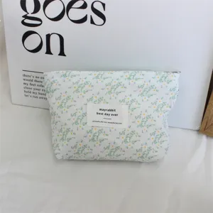 Corduroy floral cosmetic bag portable zipper makeup pouch daily storage travel toiletry bag