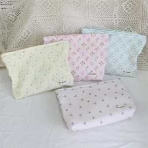 Corduroy floral cosmetic bag portable makeup pouch cute storage bag aesthetic organizer