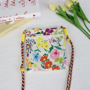 Blumen-Leinen-Umhängetasche für Damen, süße Studenten-Minischultertasche mit verstellbarem Gurt.