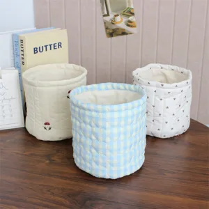 Korean style quilted fabric storage basket desktop snack toy organizer cosmetic bucket