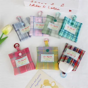 Plaid bluetooth oortelefoon tas draagbare mini portemonnee college stijl hangende opbergtas