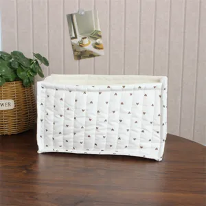 Korean ins quilted fabric storage basket detail, cute brown heart pattern desktop organizer bin.