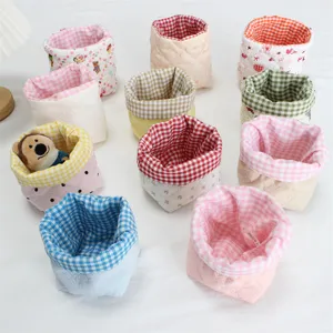 Mignon Panier de Rangement en Tissu Polyester Avec Doublure à Carreaux Organisateur de Cosmétiques de Bureau Panier Pliable pour Maison Bureau