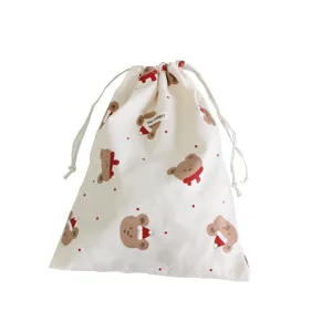 Bolsa de almacenamiento con cordón de lona con estampado de oso de navidad portátil.