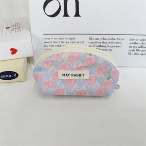 Cute floral cosmetic bag shell zipper makeup pouch portable travel storage coin purse