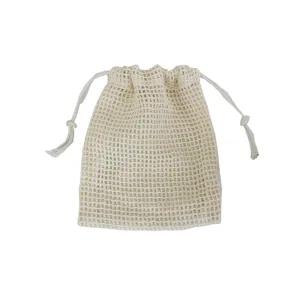 Beige cotton mesh drawstring bag storage pouch organizer for jewelry cosmetics gift