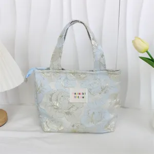 Retro embossed jacquard tote bag commuter large capacity lunch bag aesthetic hand bag for women