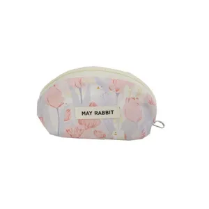 Cute floral shell cosmetic pouch small zipper makeup bag for women travel coin purse storage.
