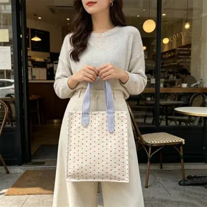 Borsa tote in tela a pois rossi stile coreano borsa a mano mini versatile semplice