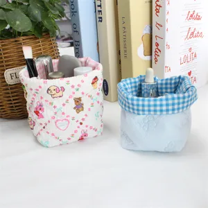 Panier de rangement en tissu style Ins, organisateur de maquillage de bureau mignon pour divers.