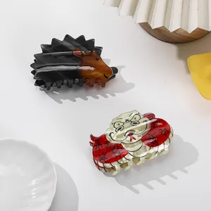 Pince à Cheveux en Acétate Amusant Fantaisie Hérisson Serpent Motif Pince à Cheveux Forte Fixation Requin Clip pour Femmes Filles Accessoire Cheveux