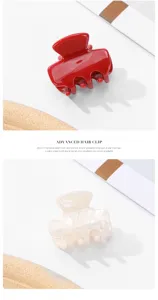 Detail view of mini resin hair claw clips, exquisite design for half-up hairstyles and bangs.