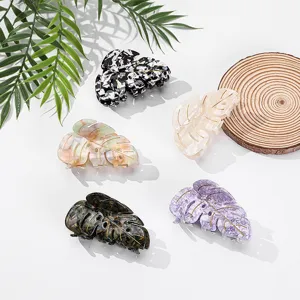 Eleganter Acetat Blatt Haarkralle Frisches Botanisches Muster Haifischclip Filigranes Aderdesign Haarschmuck Für Damen Lässige Alltägliche Dekoration
