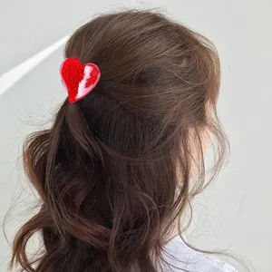 Pince à Cheveux Cœur Rouge Petite Barrette en Acétate Mignon Accessoire Cheveux pour Femme