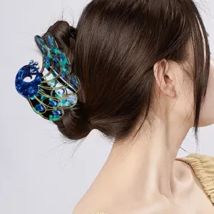 Einzigartige Pfauen Acetat Haarklammer mit Strass Steinen stilvolles Damen Haar Accessoire